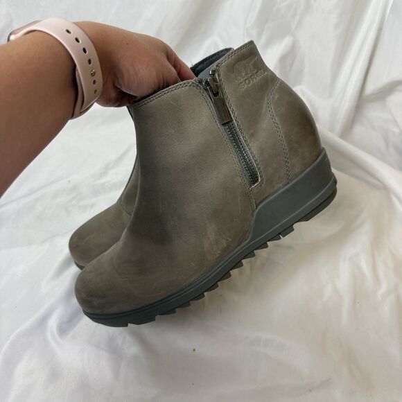 Sorel Evie II Womens Bootie Sz 9.5 Beige Leather Side Zip Waterproof Ankle Boots - Picture 5 of 10